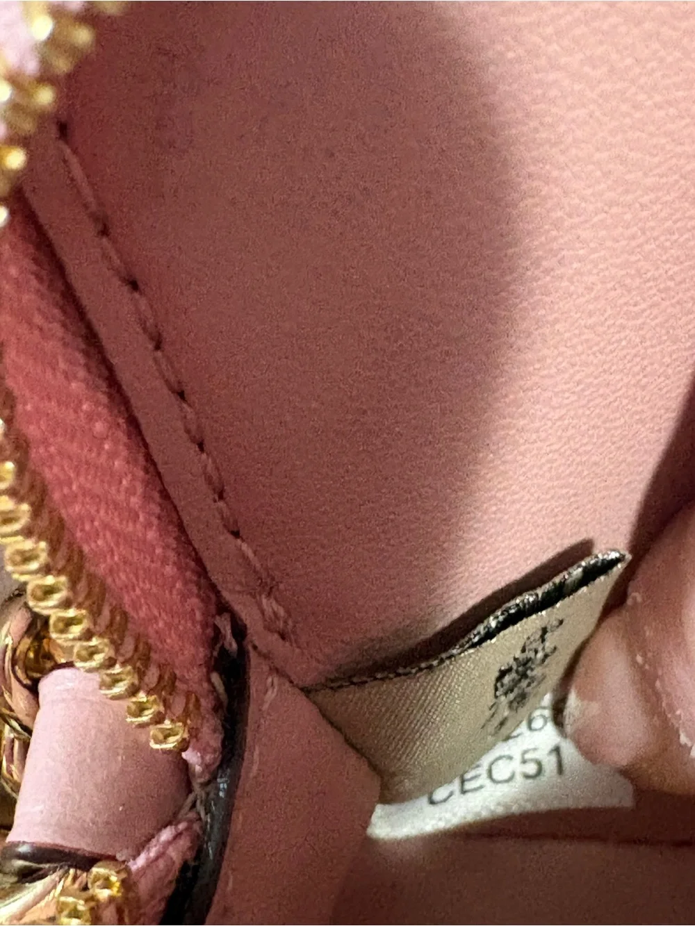 Coach Pink Quilted Leather Card Holder with Gold Chain Accent